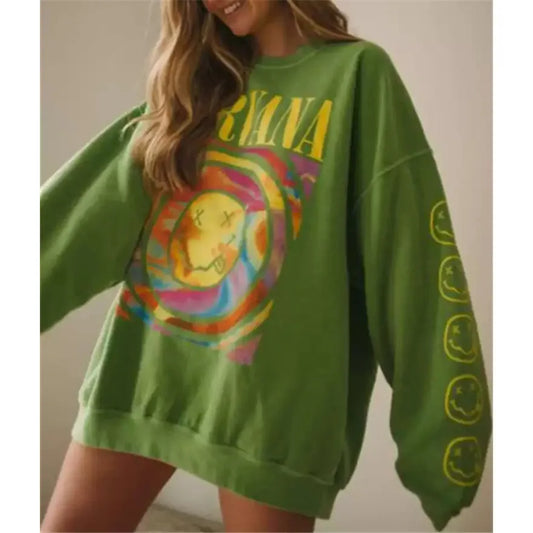 Nirvana Long Sleeve Loose Sweatshirt Women Spring Casual Fashion Grunge Oversized o Neck Pullover Clothes 2023